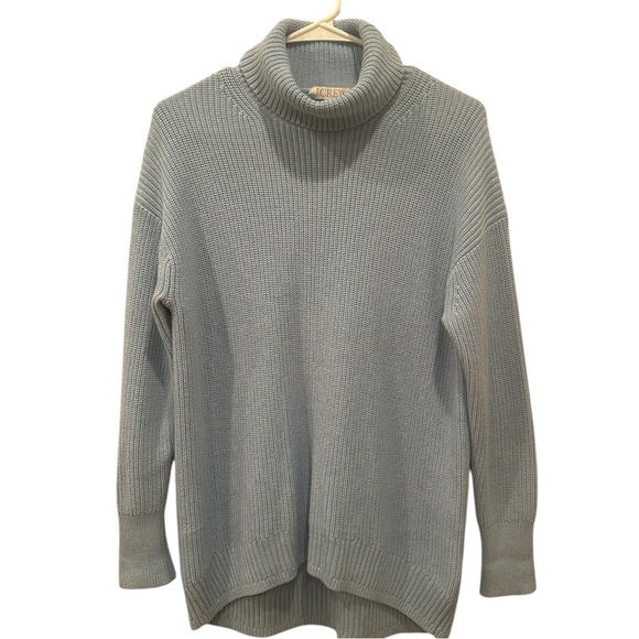 J. Crew Baby Blue Ribbed Turtleneck Sweater Cotton Cashmere Blend  Oversized XS - Picture 1 of 11